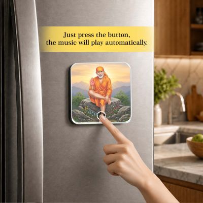 Shirdi Sai Baba Musical Fridge Magnet | Religious Return Gifts Devotional Spiritual Home Mandir Decor Rechargeable Speaker Home Decor